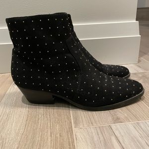 BLACK SUEDE GOLD STUDDED BOOTIES | Size 9.5